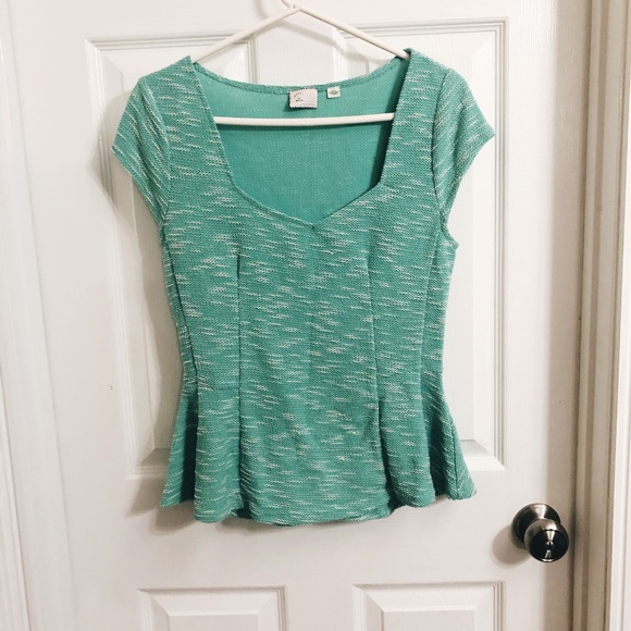 Anthropologie Medium Postmark Mint Peplum Top - Picture 2 of 4